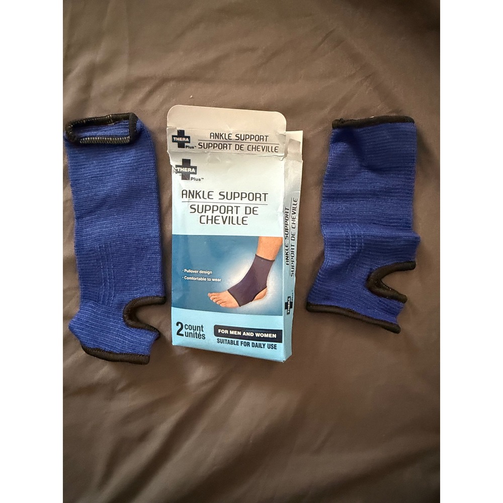 Thera Plus Ankle Support Sleeves 2 Count Blue Compression Pullover Unisex Pair